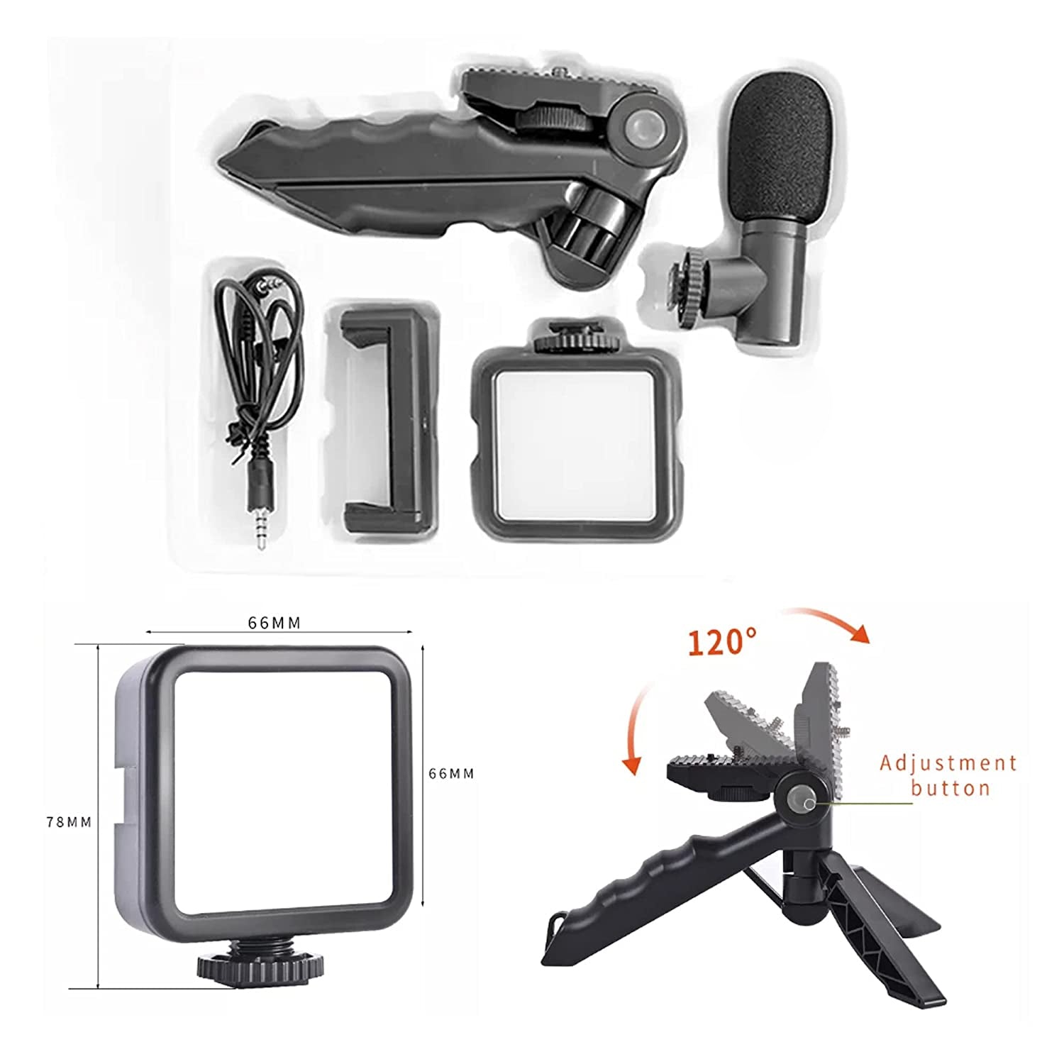 6054 Vlogging Kit for Video Making with Mic Mini Tripod Stand, LED Light & Phone Holder Clip for Making Videos DeoDap 6054 Vlogging Kit for Video Making with Mic Mini Tripod Stand, LED Light & Phone Holder Clip for Making Videos DeoDap